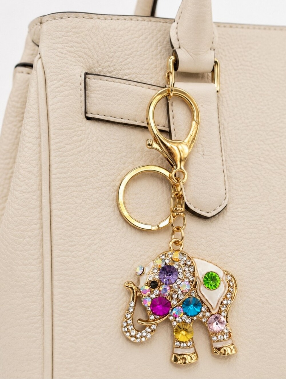 💎 NWT Gold Tone Multicolor Crystal Elephant Keychain Purse Bag Charm
